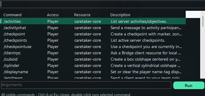 CaretakerMP command browser overlay